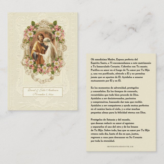 Carte D'appel Spanish Catholic Wedding Prayer Holy Card (Devant / Derrière)