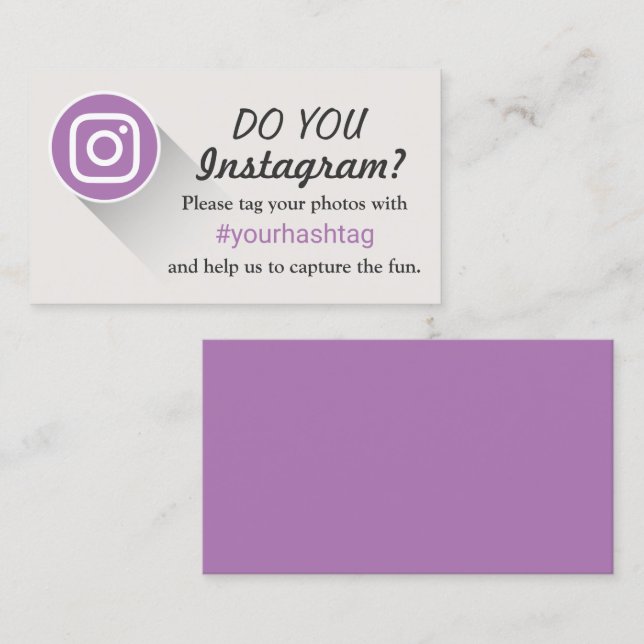 Carte D'appel Tag Your Instagram Photos Hashtag Purple (Devant / Derrière)
