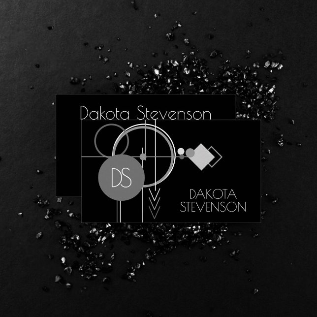 Carte D'appel Tatouage Art Déco Moderne | Monogramme noir et gri (Créateur téléchargé)