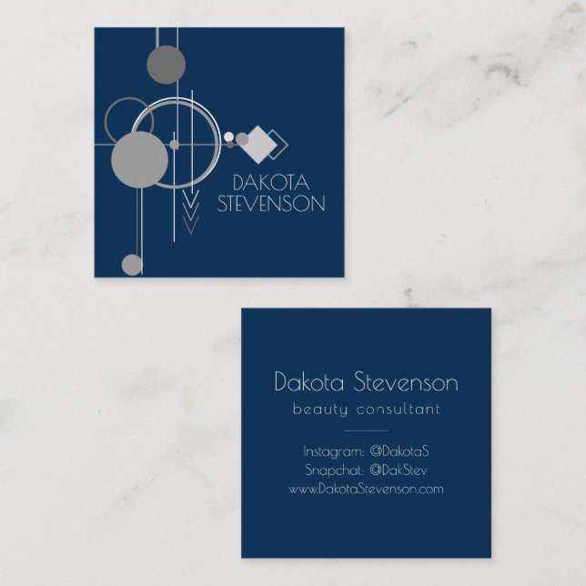 Carte D'appel Tattoo Line Art | Abstrait Marine Blue Charcoal Gr (Devant / Derrière)