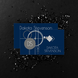 Carte D'appel Tattoo Line Art   Monogramme gris bleu marine Abst