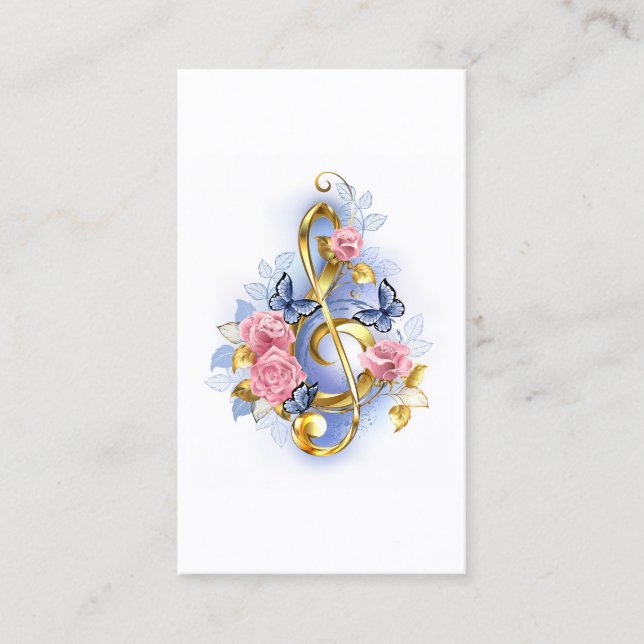 Carte D'appel Treble clef with Pink Roses (Devant)