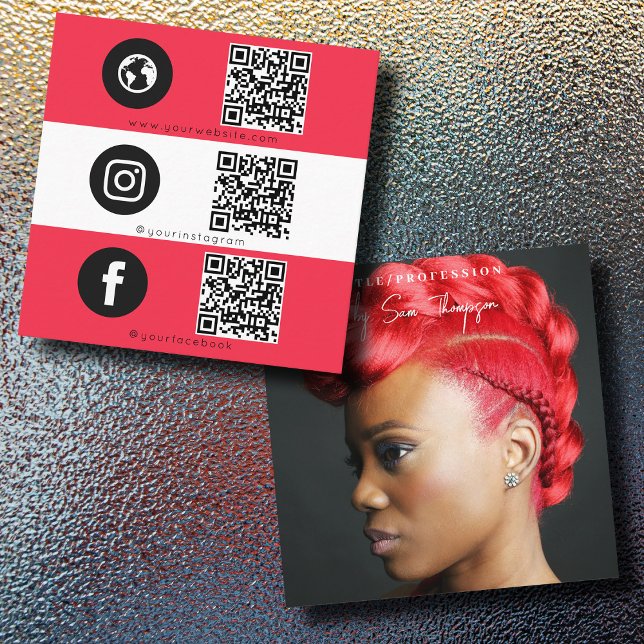 Carte D'appel Triple Icon QR Code Full Photo Social Media Red (Triple Icon QR Code Full Photo Social Media Red Calling Card)