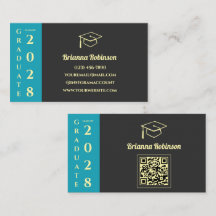 Turquoise Modern Graduation QR Code Name Card