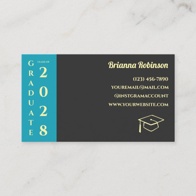 Carte D'appel Turquoise Photo Modern Graduation Name Card (Devant)