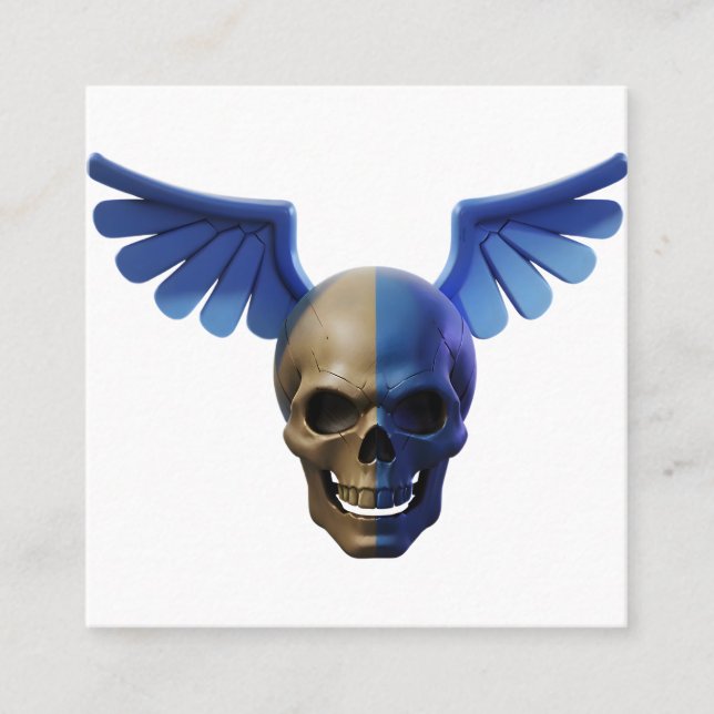 Carte D'appel Two-Toned Skull with Blue Stylized Wings (Devant)