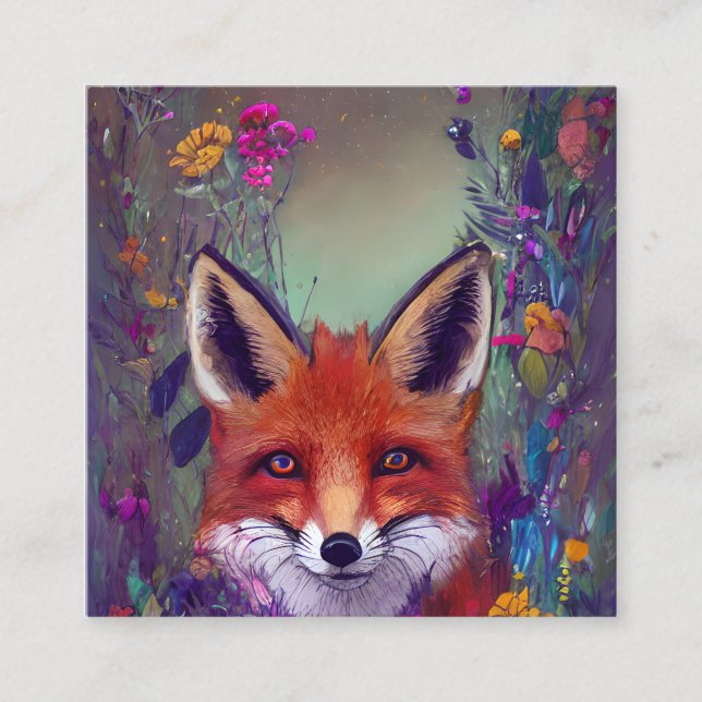 Carte D'appel Un portrait d'un renard avec des fleurs Hyperdétai (Devant)