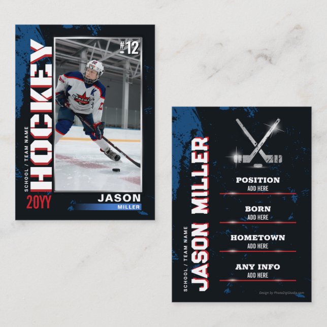 Carte D'appel USA Blue Red Hockey Trockey Card Cadeaux de hockey (Devant / Derrière)