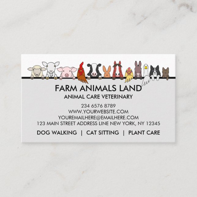 Carte D'appel Vétérinaire pour animaux de ferme gris (Devant)