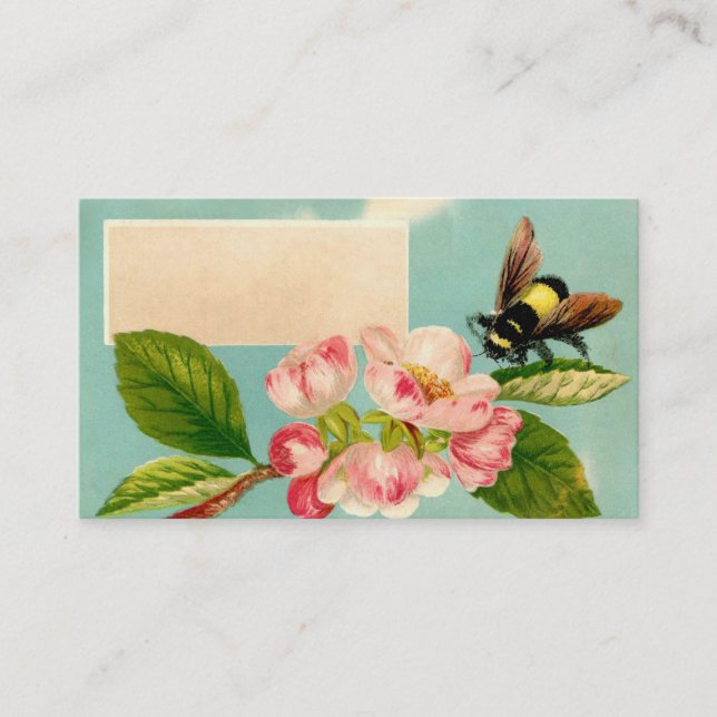 Carte d'appel vintage abeille et fleur (Devant)