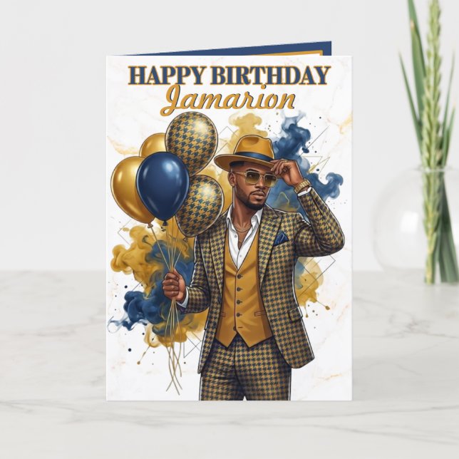 Carte Dapper Gentleman Mustard and Navy Birthday (Devant)