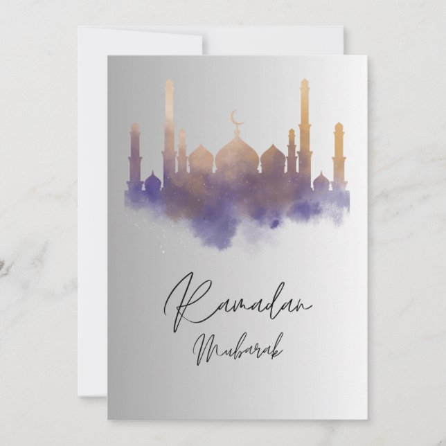 Carte d'aquarelle Art Mosquée Ramadan Mubarak (Devant)