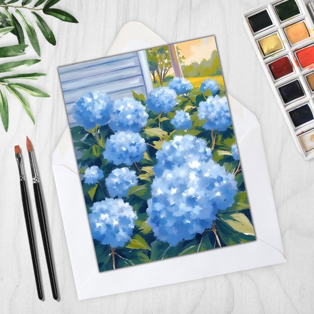 Carte d'aquarelle Blue Hydrangeas New England (Créateur téléchargé)