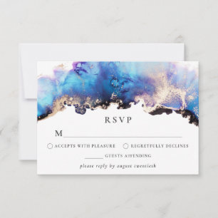Carte d'aquarelle couleur or bleu violet RSVP