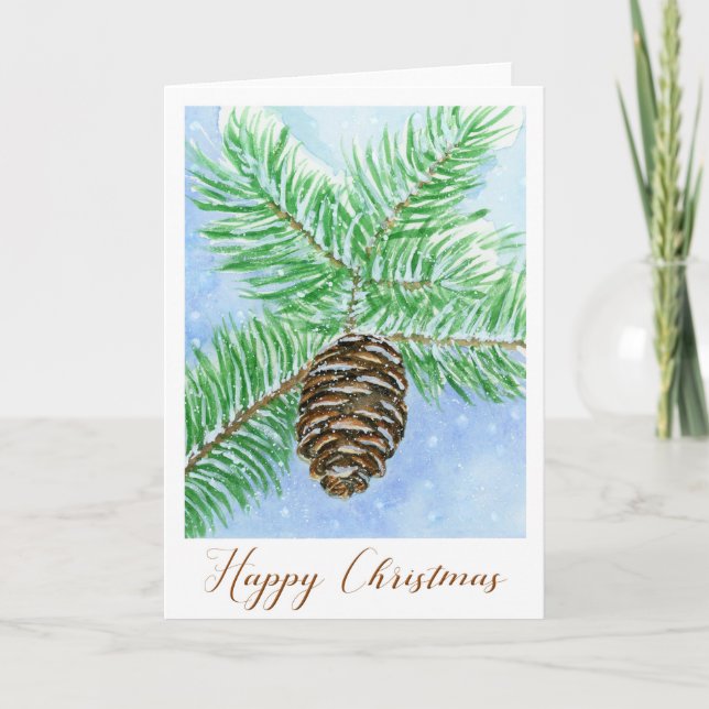 Carte d'aquarelle de Noël à Pine Cone (Devant)