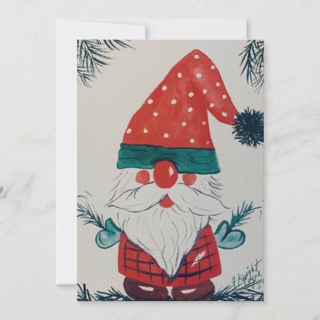 Carte d'aquarelle Gnome de Noël (Devant)