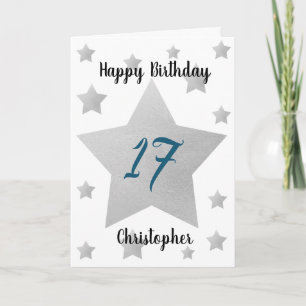 Carte d'aquarelle gris Étoiles 17e anniversaire