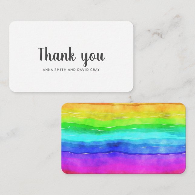 Carte d'Aquarelle moderne Rainbow Mariage Thankyou (Devant / Derrière)