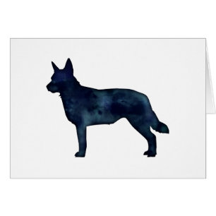 Carte d'aquarelle noire bleu Heeler Silhouette
