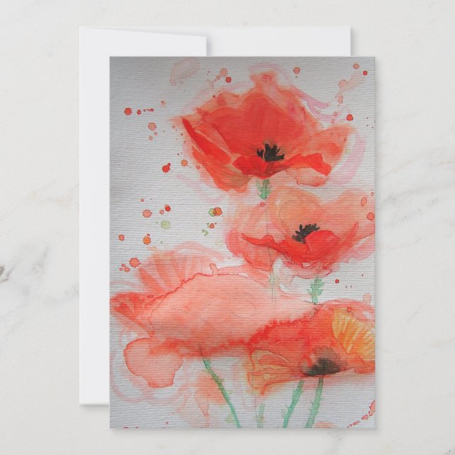 Carte d'Aquarelle Plat Anniversaire Rouge Lumineux (Devant)