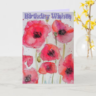 Carte d'aquarelle rouge Poppies