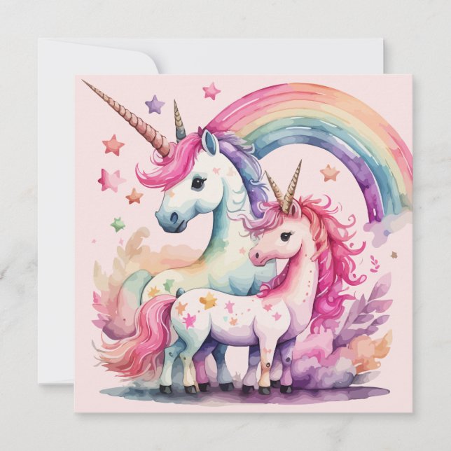 carte d'aquarelle unicorne (Devant)