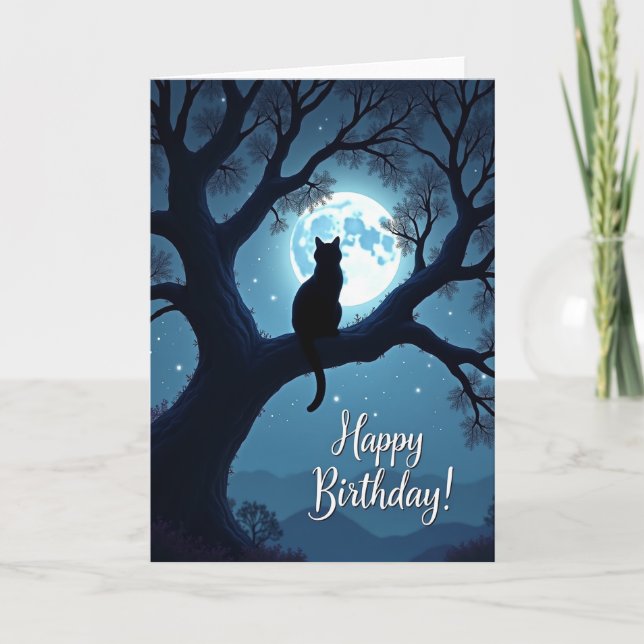 Carte d'Arbre d'Anniversaire au Clair de Lune (Devant)