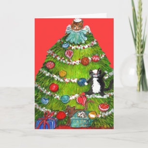 Carte d'arbre de Noël de chat de Kitty