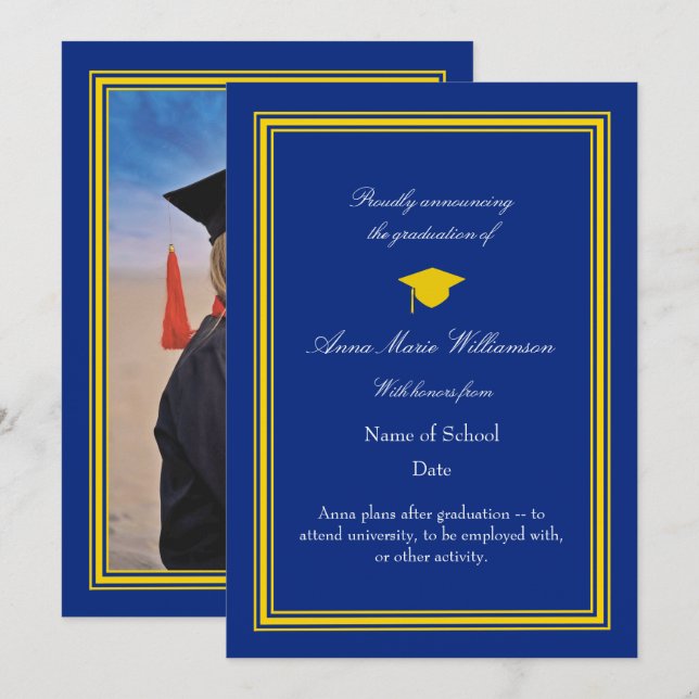Carte Dark Blue and Gold photo Graduation Announcement (Devant / Derrière)