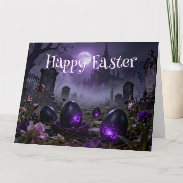 Carte Dark Gothic Easter Scene with Glowing Eggs (Devant)