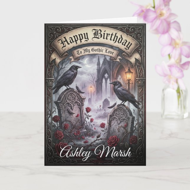 Carte Dark Romantic Gothic Raven Lovers Birthday (Orchidée)