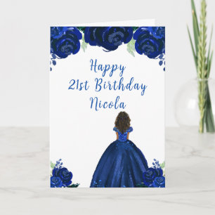 Carte Dark Skin Princess Marine Floral Anniversaire Part
