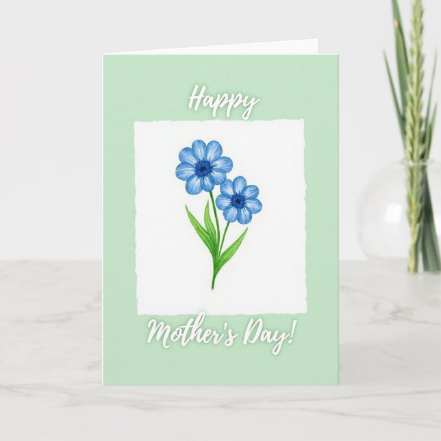 Carte d'art à fleurs bleues aquarelle (Devant)