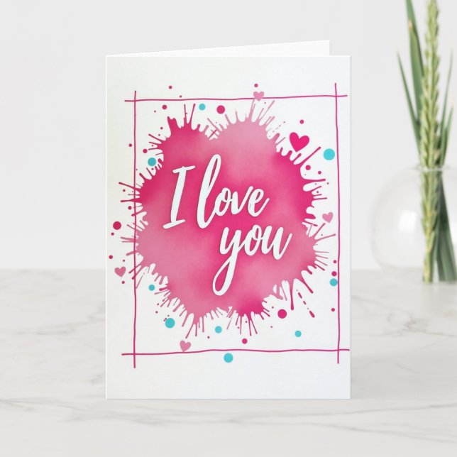 Carte d'art à l'aquarelle 'Je t'aime' (Devant)