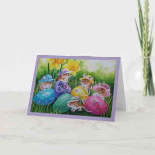 Carte d'art à l'aquarelle Œufs de Pâques et Souris