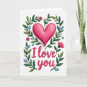 Carte d'art avec cœur rose Je t'aime