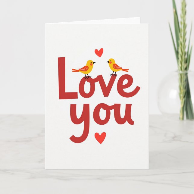 Carte d'art avec oiseaux et cœur Je t'aime (Devant)