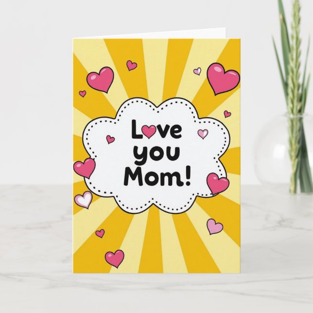 Carte d'art avec rayons du cœur pour Maman (Devant)