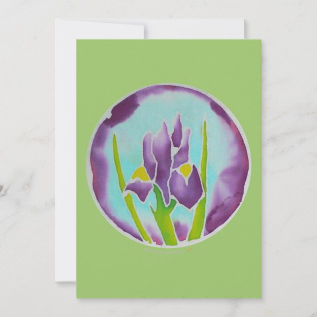 Carte d'art Batik Fleur Iris violet (Devant)