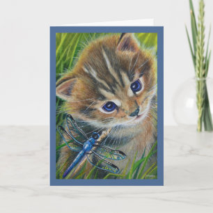 Carte d'art Brown Tabby Kitten & Dragonfly Waterco