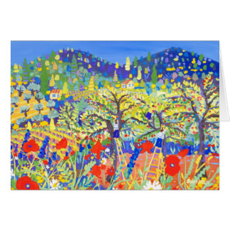 Carte d'art : Cerises, pavots et marguerites,