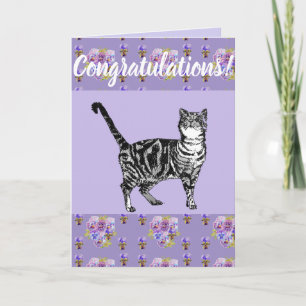 Carte d'art Congatation Florale de chat-Tabby Viol