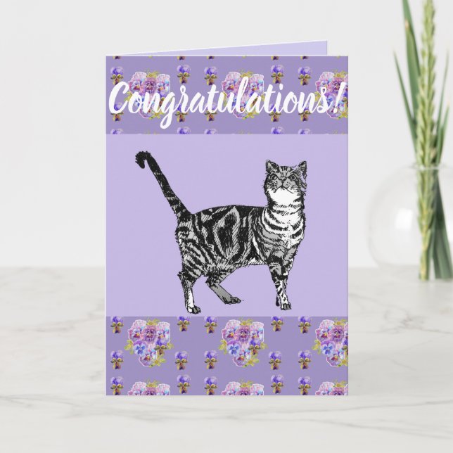 Carte d'art Congatation Florale de chat-Tabby Viol (Devant)