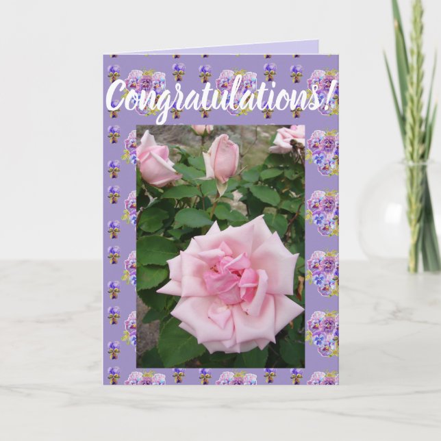 Carte d'art Congatations Florales Fleur Rose (Devant)
