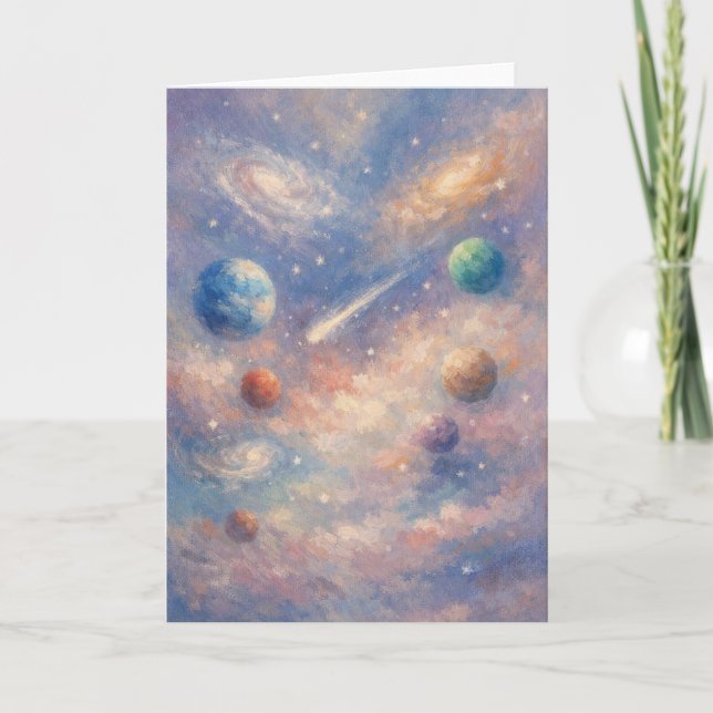 Carte d'art cosmique – Planètes et galaxies (Devant)