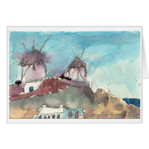 Carte d'art d'aquarelle "de moulins à vent de