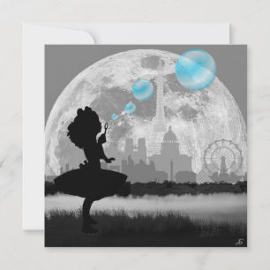 CARTE D'ART DE BULLE BLEUE DE PETITE FILLE DE PARI