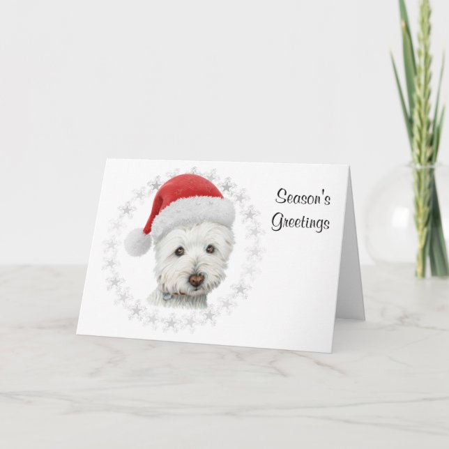 Carte d'art de chien de Westie de Noël de Bonnes (Devant)