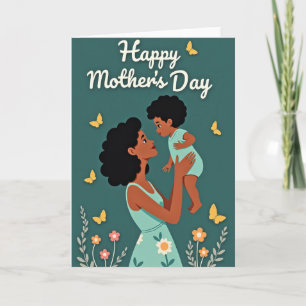 Carte d'art de l'amour entre mère et enfant Aqua