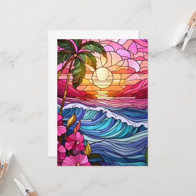 Carte d'art de l'île au coucher du soleil d'Aloha (Devant/Arrière en situation)